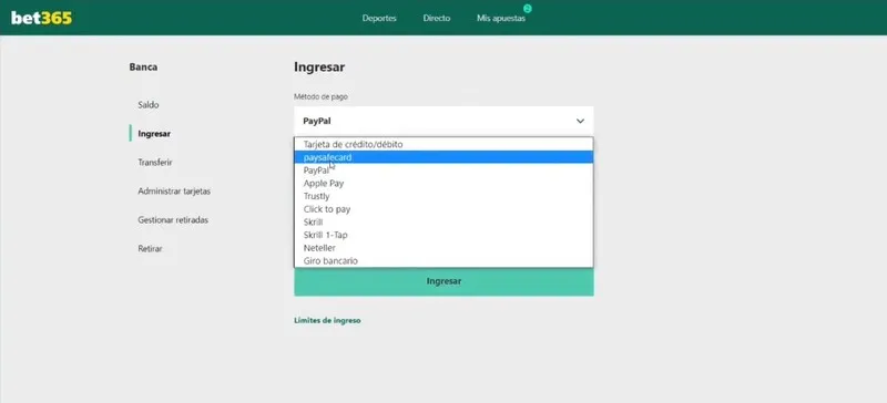 Depósitos en Bet365 desde México