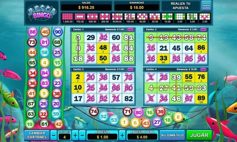 Líneas de pago del Pesca Bingo