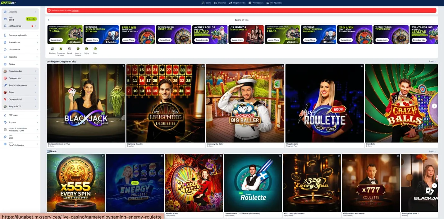 Casino en vivo de Jugabet México